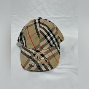 Burberry Beige Plaid Baseball Cap with Equestrian Motif